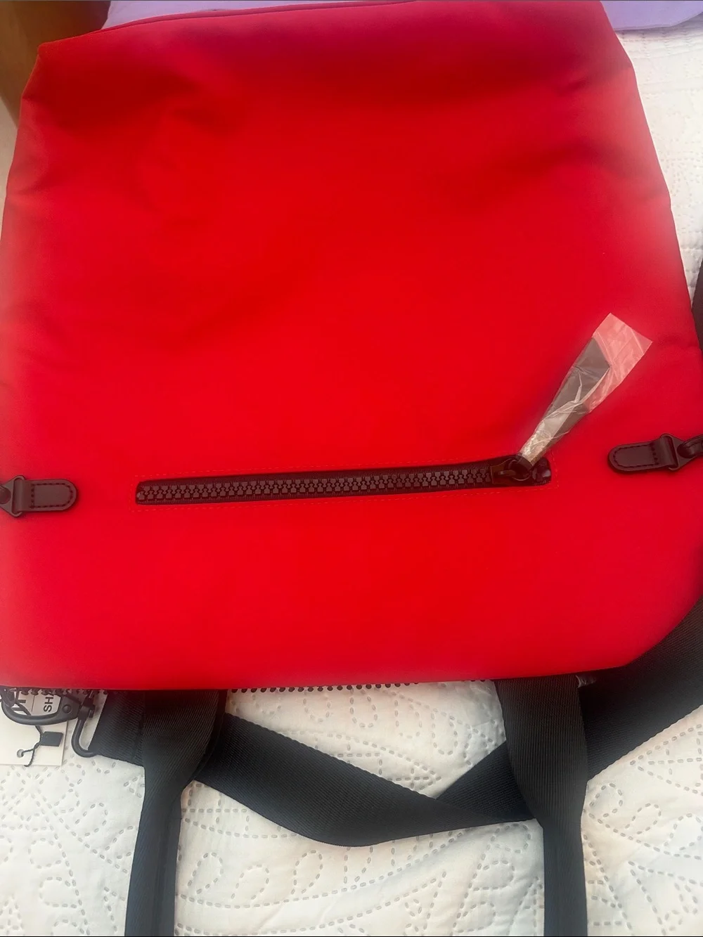 Ihkwip Shawn Killinger  Red Tote Bag with Black Handles and crossbody strap